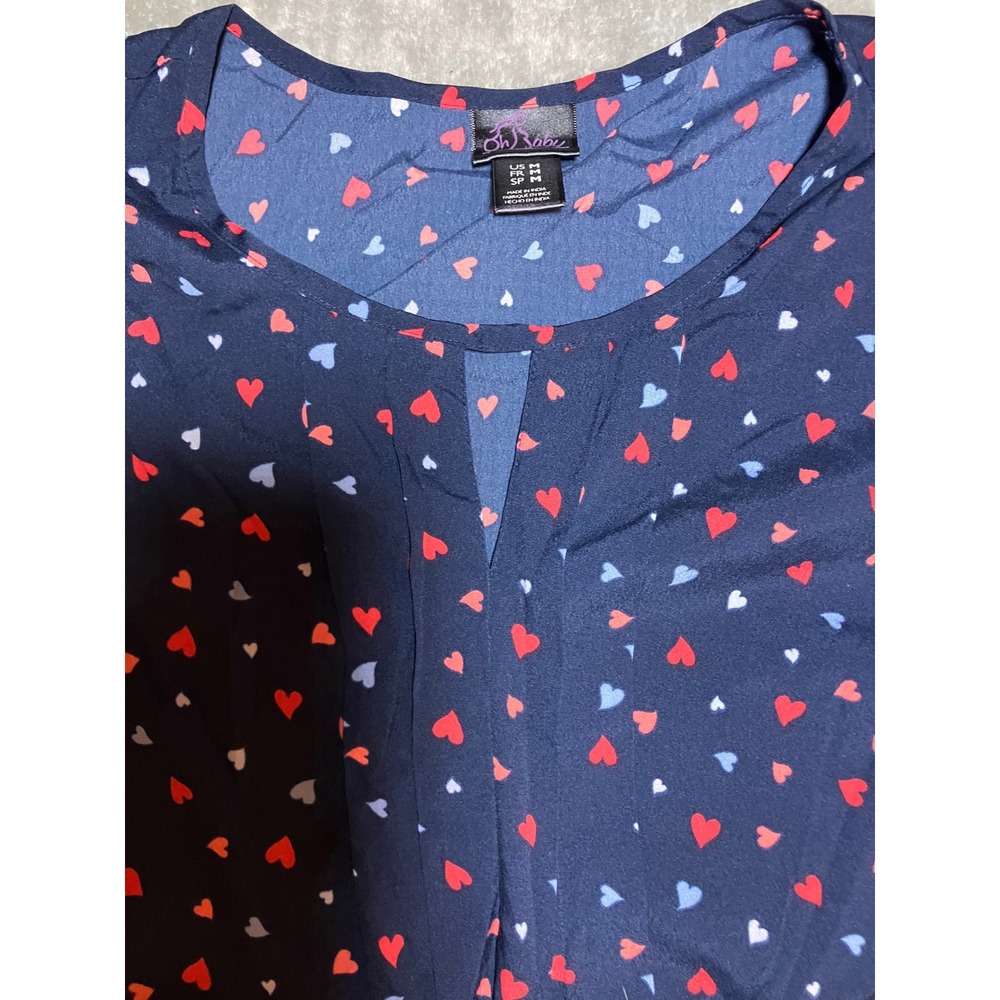 Oh Baby Motherhood Navy Blue Heart Tie Cap Sleeve V Neck Top M Valentines Love